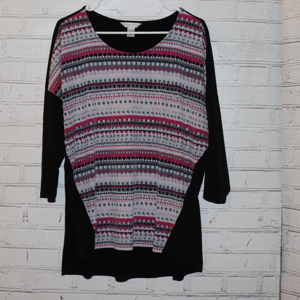 🌺 Christopher & Banks Top · Women’s XL · Pink, Black & White Pattern